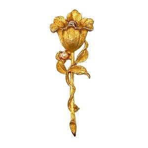 Vintage Flower Rose Brooch Gold Pearl